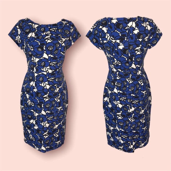 Talbots Dresses & Skirts - TALBOTS Blue & White Floral Ponte Fitted Midi Dress